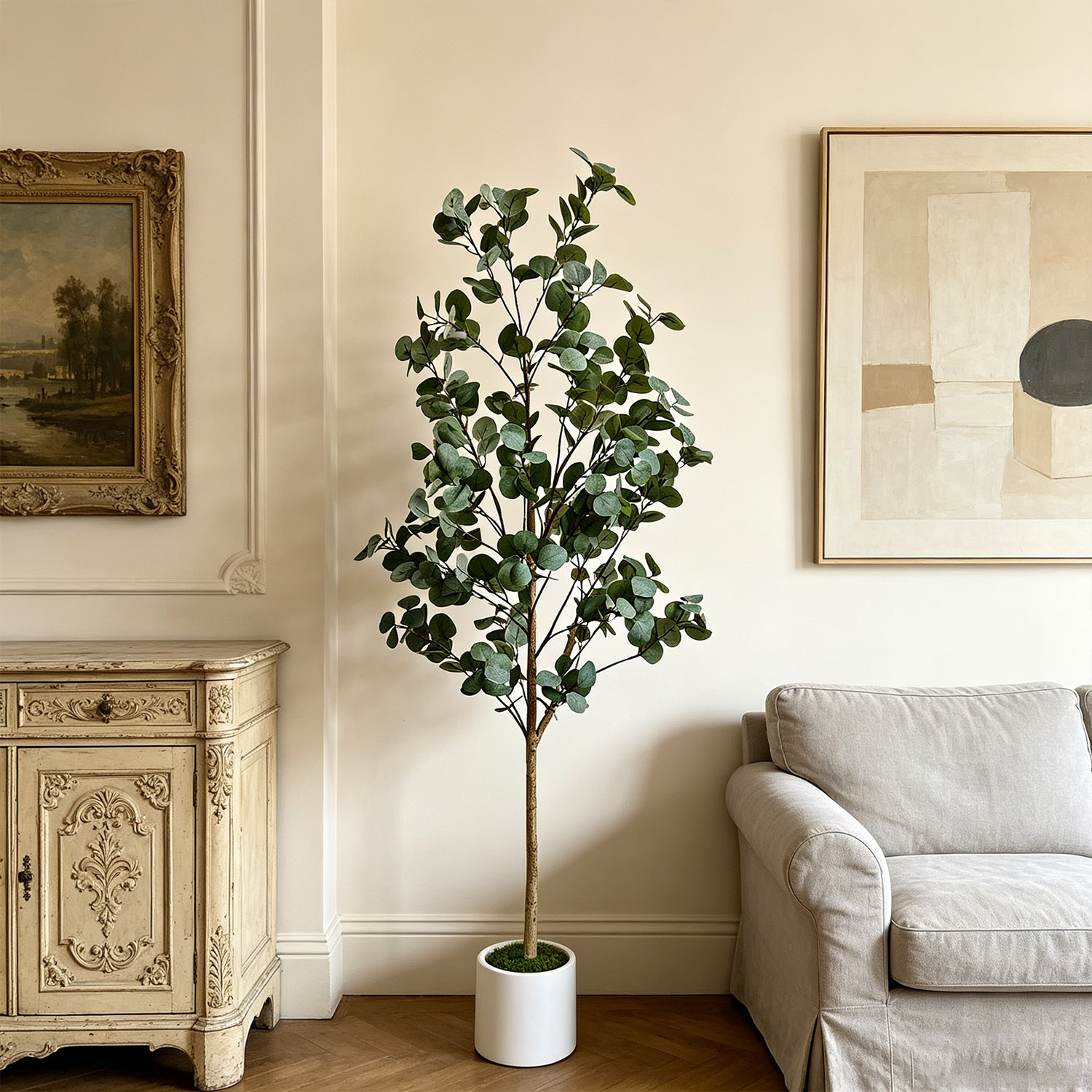 Dracaena Marginata - Pohon Eucalyptus Buatan 120-155Cm/5.1Ft, Tanaman Hijau